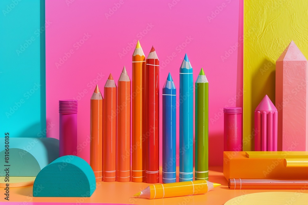A colorful display of pencils and pens on a table A colorful display of pencils and pens on a table