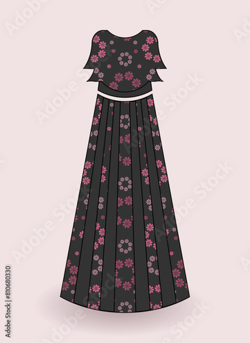 Grey Vector illustration Party Long frock maxi prom dress details for various occasions and events
