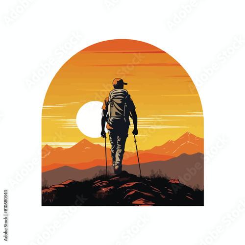Vector of a hiker against the sunset