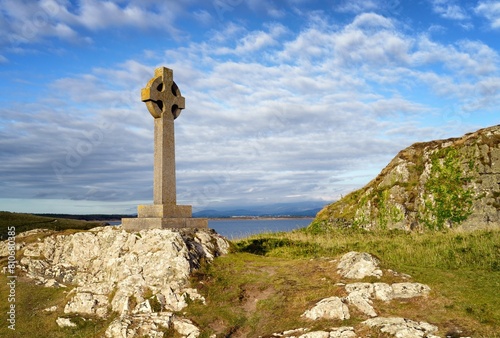 Celtic Cross on Llanddwyn Island, Anglesey, Wales.  photo