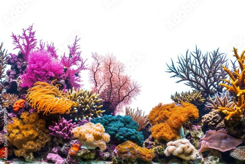 Vibrant coral reef ecosystem photo on white isolated background