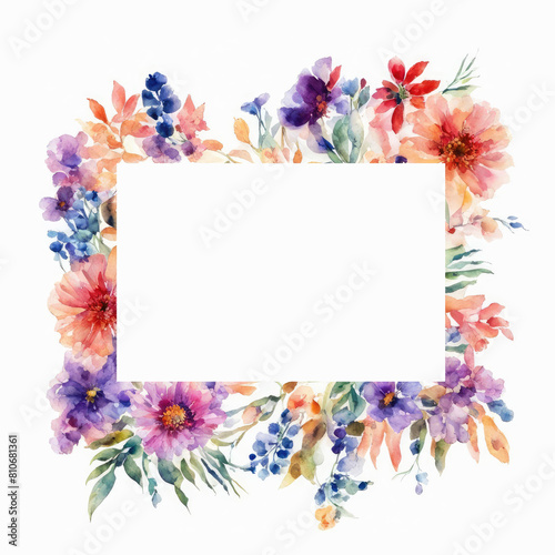 Botanical flower frame made of watercolor plants, rectangular framework, blank for text, beauty services, price lists, postcards and other designs of spring themes. photo