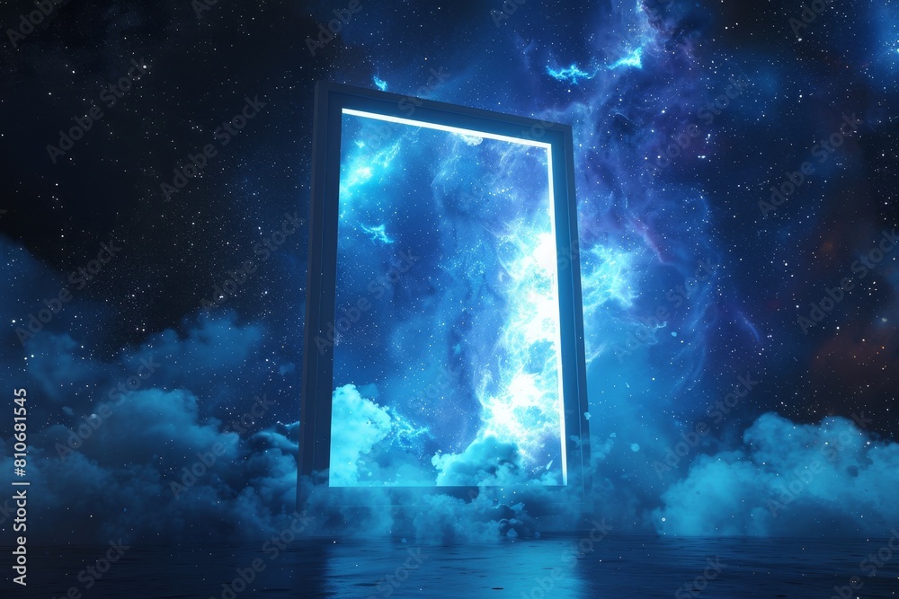 A frame with a mirror in the middle of a colorful galaxy A frame with a mirror in the middle of a colorful galaxy