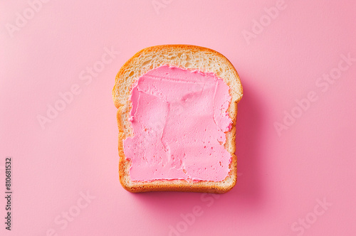 Toast with rose butter on pink background