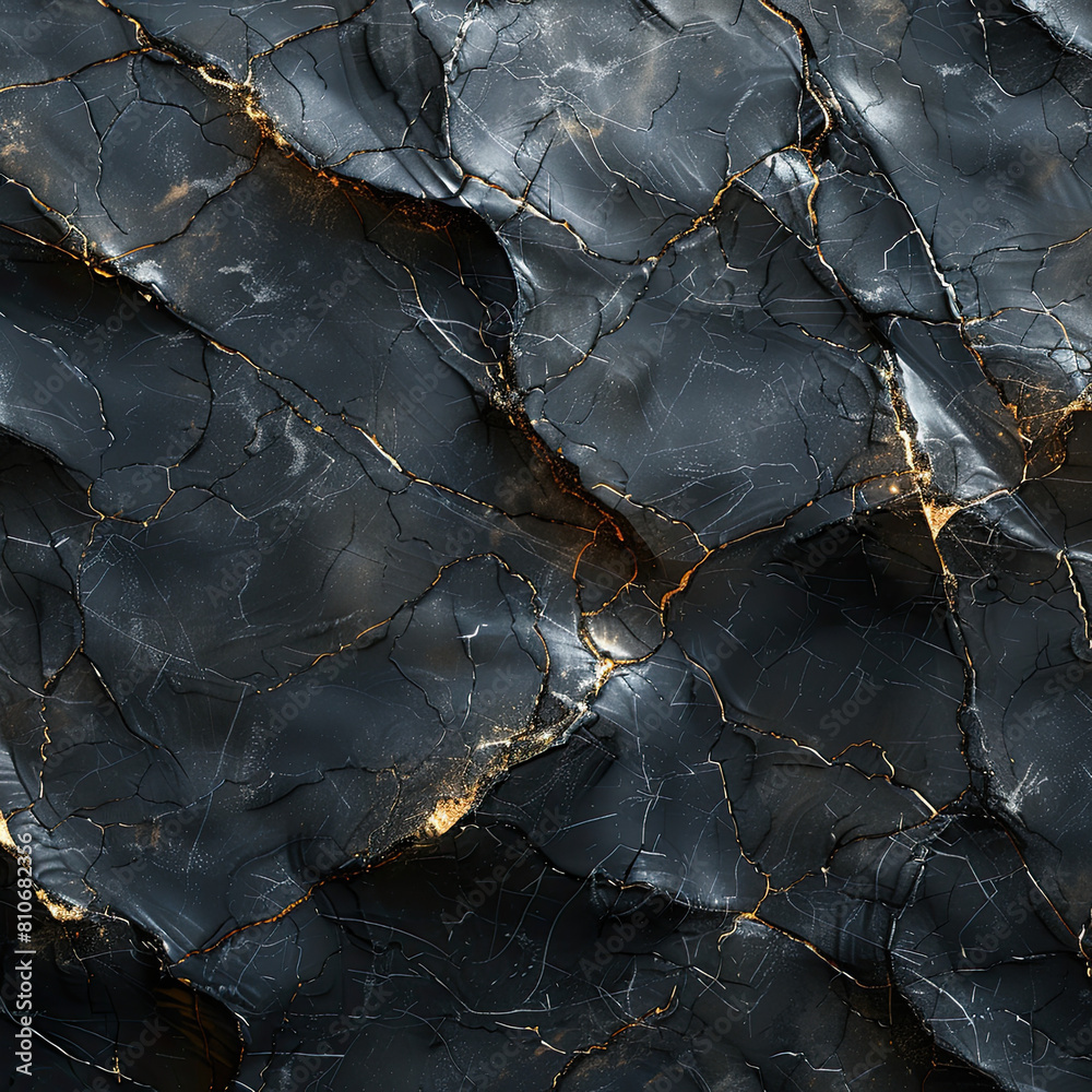 A high-resolution texture of dark marble with golden veins, resembling the surface of an ocean at night. Created with AI