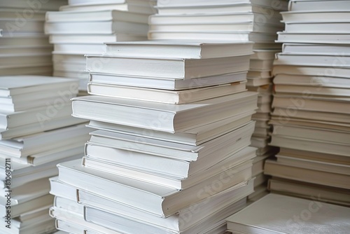 Background: Stack of white, solitary books. Generative Ai photo