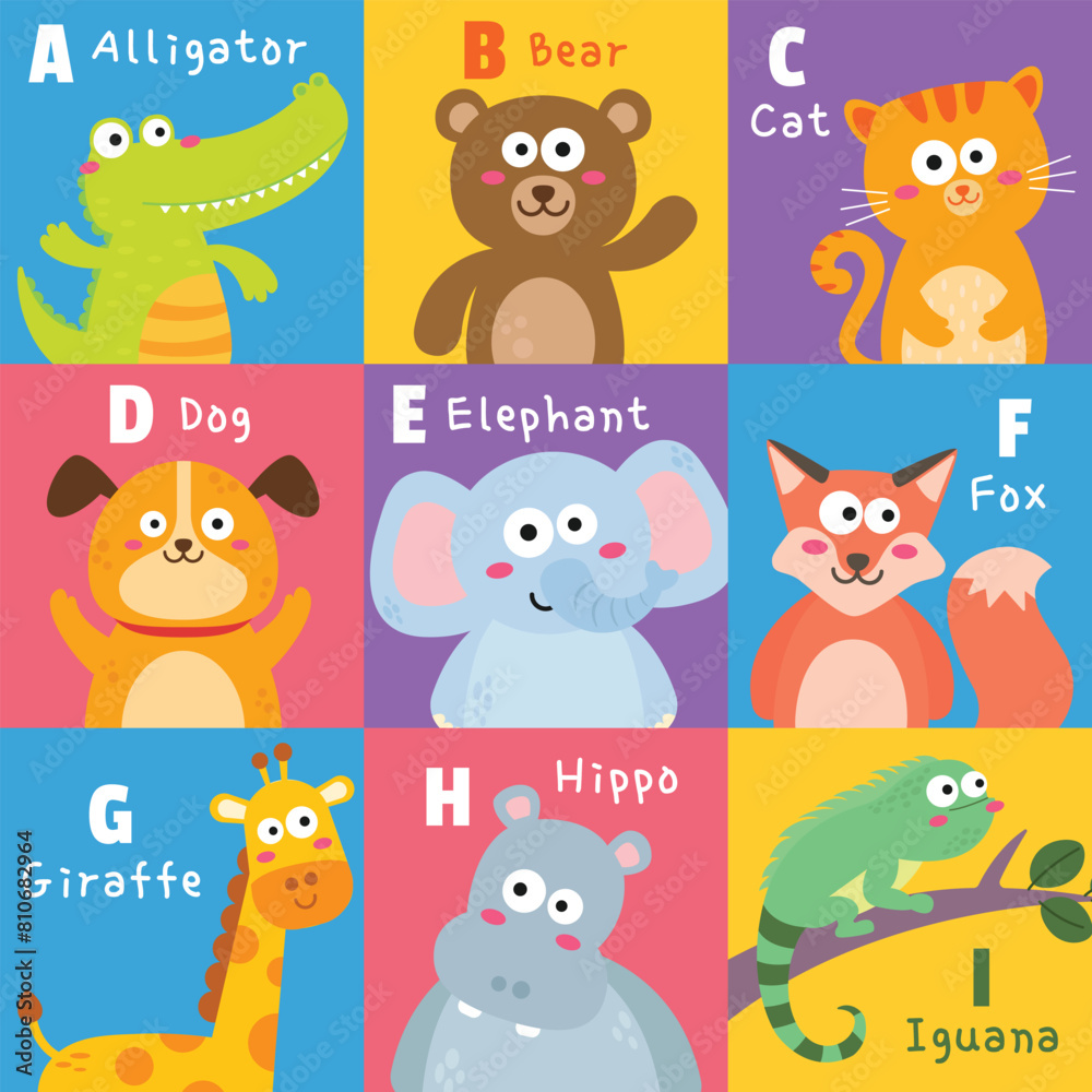 Fototapeta premium Vector vector animal letter abc colorful cartoon part 1
