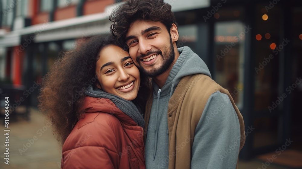 Young couple embracing and smiling at the camera, Young couple embracing and smiling at the camera,