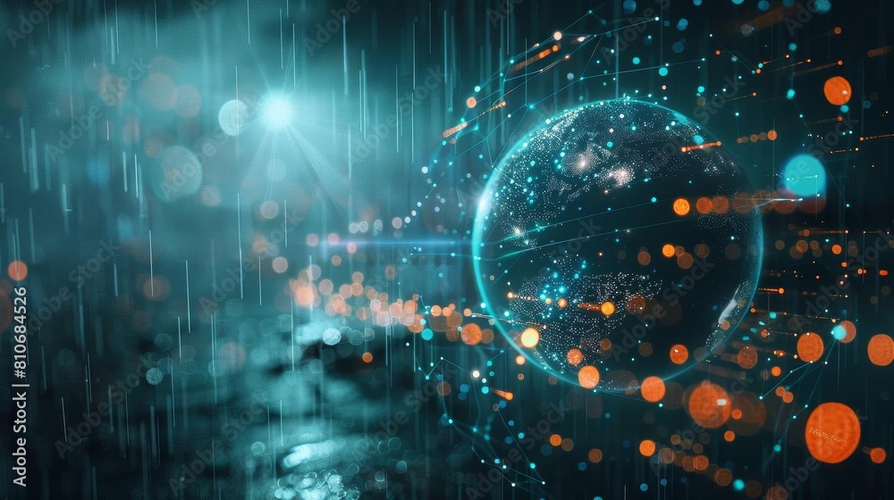 Global networking and data exchange visualized with a digitally enhanced globe in rain Global networking and data exchange visualized with a digitally enhanced globe in rain