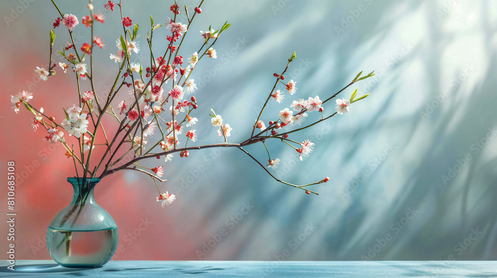 Vase with beautiful blossoming branches on table again