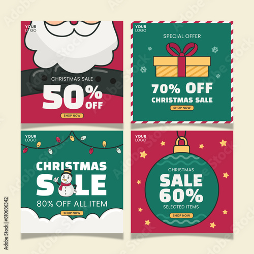 Vector chirstmas sale poster instagram feed design retro