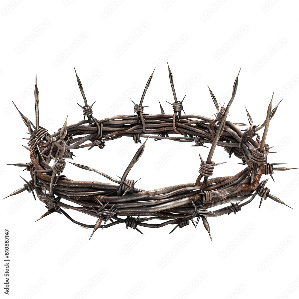 Fototapeta premium A crown made of barbed wire isolated on white or transparent background