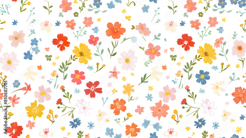 vibrant and colorful seamless pattern cheerful array of meadow flowers in multiple hues, spread across a white background uplifting textiles, wallpapers, and joyful decor projects vibrant and colorful seamless pattern cheerful array of meadow flowers in multiple hues, spread across a white background uplifting textiles, wallpapers, and joyful decor projects