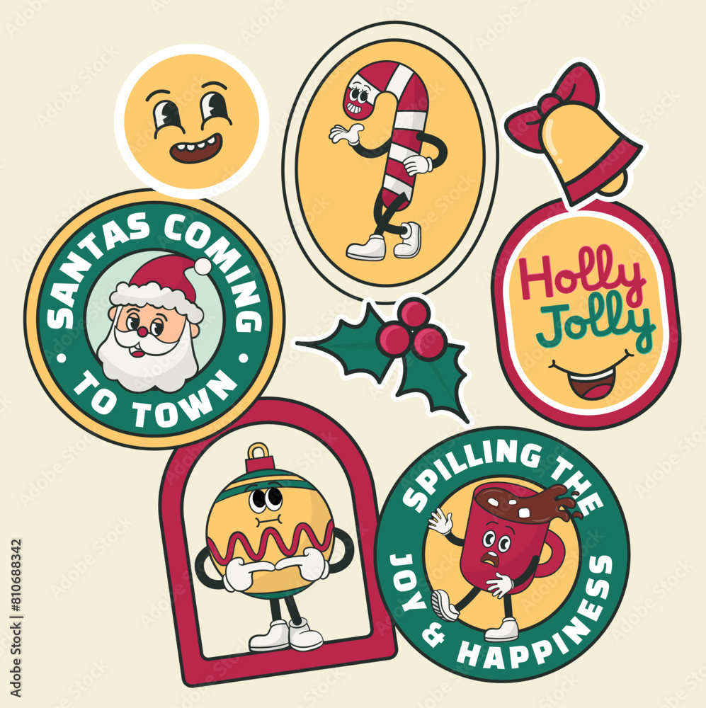Vector christmas bundle retro sticker collection Vector christmas bundle retro sticker collection