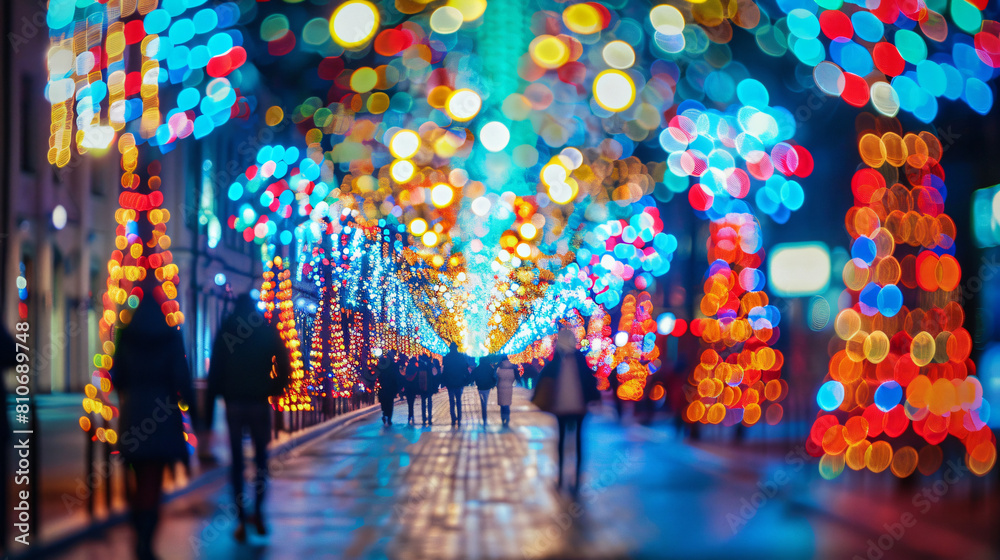 View of blurred Christmas lights