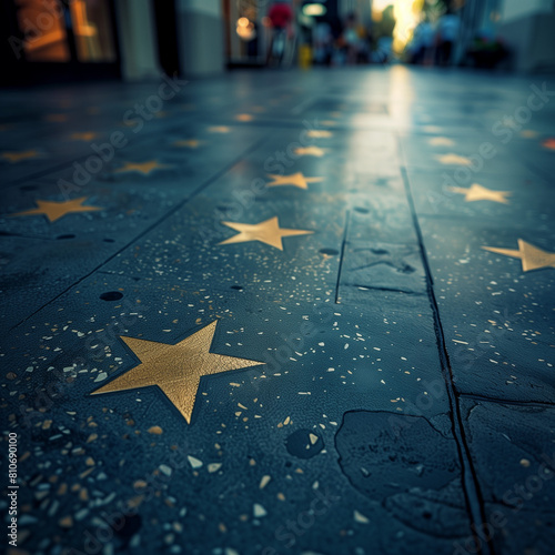 Glimmering Stars on the Hollywood Walk of Fame at Dusk