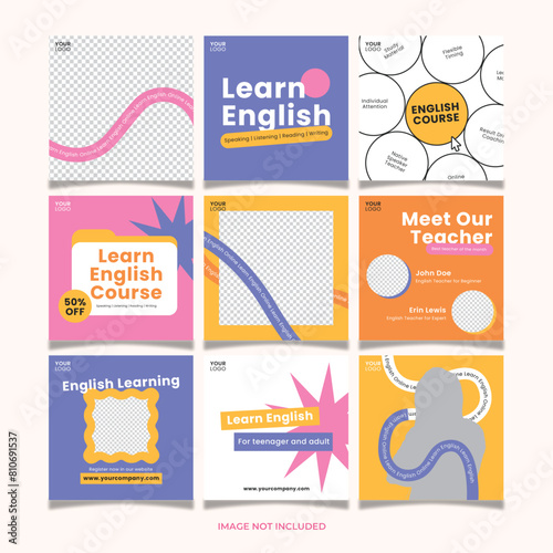 Social Media Instagram Feed Flyer Template Fun English Course Online Colorful Theme