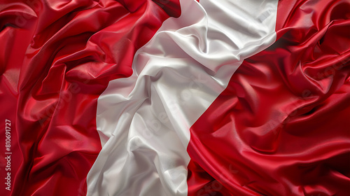 Realistic Peru Flag Background In Silk Texture Style
