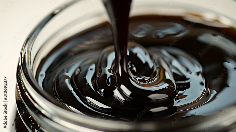 close-up of molasses in a glass jar, rich dark color texture against a light neutral background, emphasizing the thickness close-up of molasses in a glass jar, rich dark color texture against a light neutral background, emphasizing the thickness