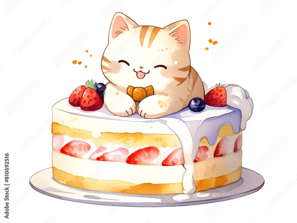 Ginger Cat Cake Sticker Watercolor Art Ginger Cat Cake Sticker Watercolor Art