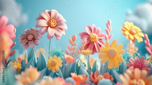 Flowers illustrations for children s books in bright  fluffy colors rendered in 3D