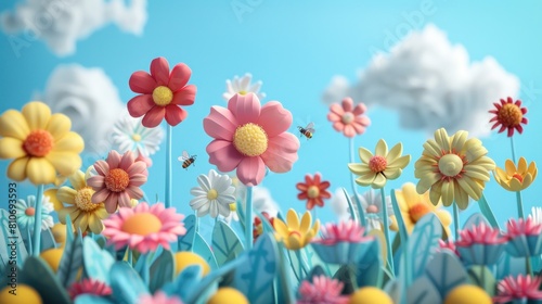 Flowers illustrations for children s books in bright  fluffy colors rendered in 3D