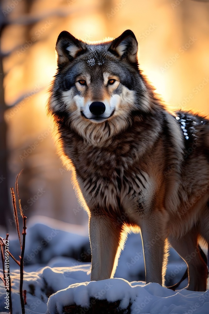 Fototapeta premium a Wolf close-up on background. Generative AI