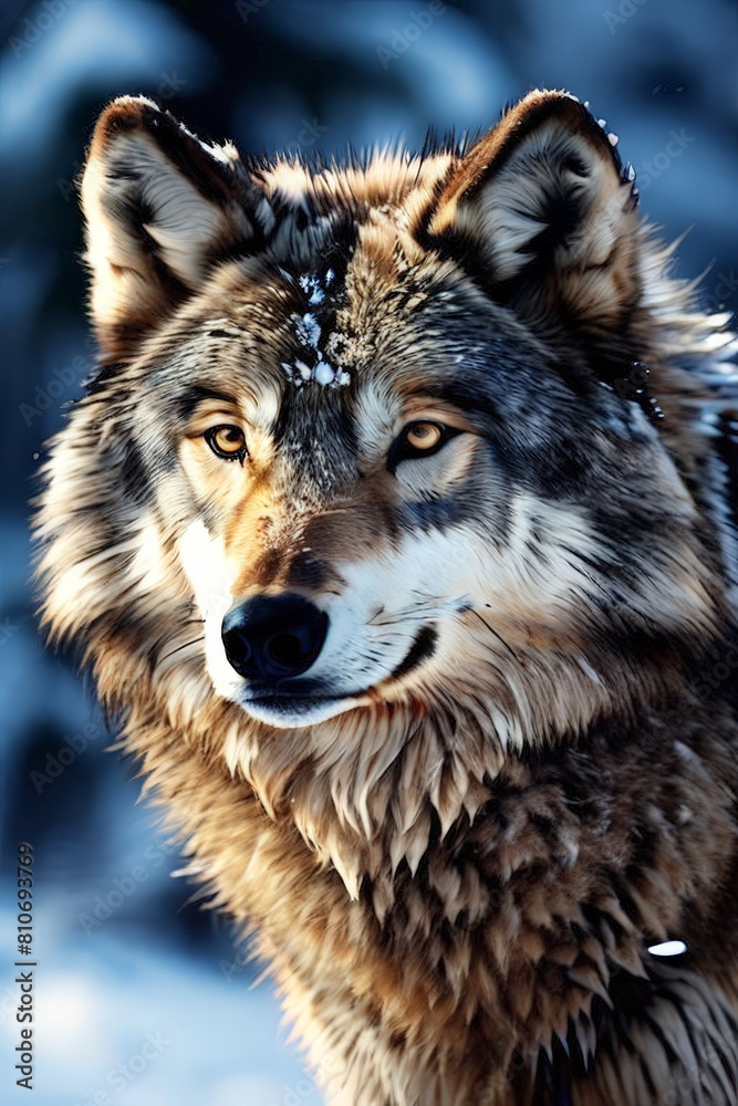 Fototapeta premium a Wolf close-up on background. Generative AI