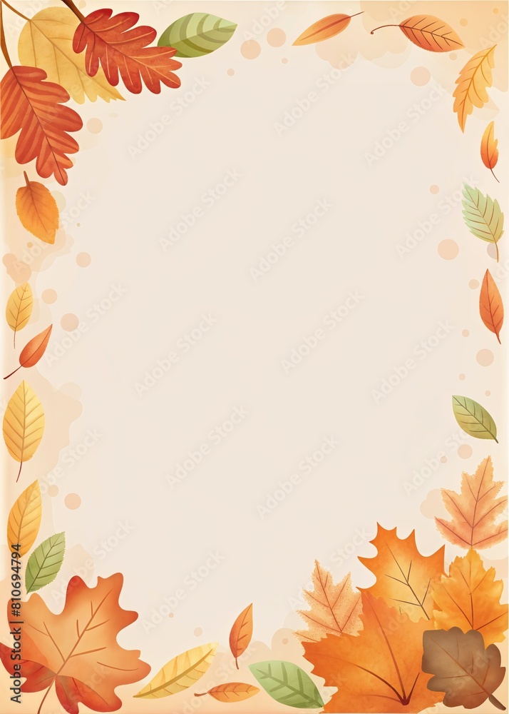 Note Page Template background with autumn season theme border Note Page Template background with autumn season theme border