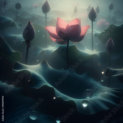 Wallpaper Mural landscape with lotus flowers.Generative AI Torontodigital.ca