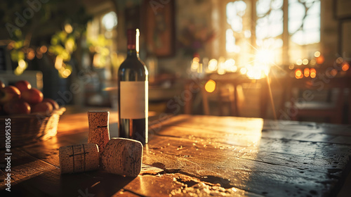 Afternoon beams catch textured wine stoppers in cozy winery ambiance photo