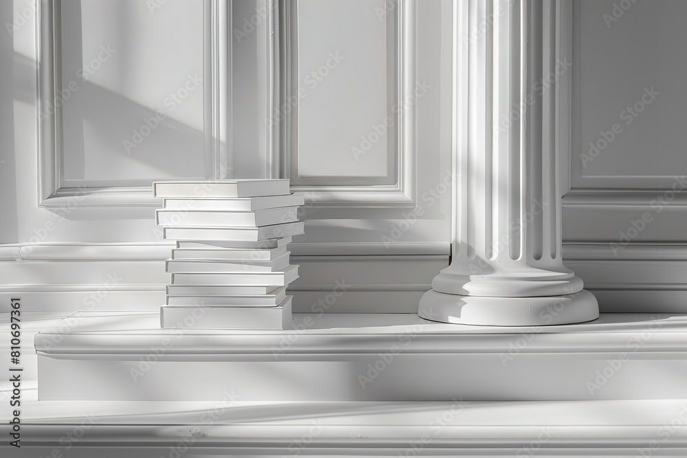 Background: Stack of white, solitary books. Generative Ai Background: Stack of white, solitary books. Generative Ai