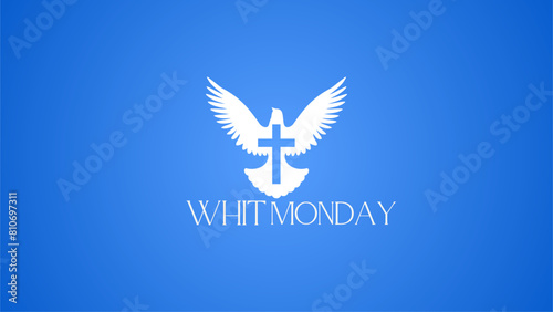 Happy Whit Monday. Pentecost Monday also known as Monday of the Holy Spirit. Christian peace vector. Whit Monday creative template, banner, poster, social media post, greetings card etc photo