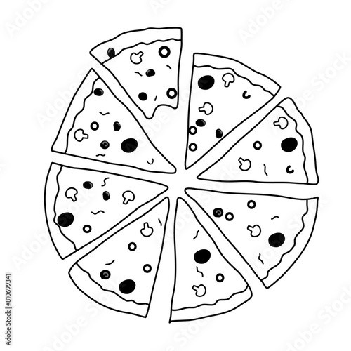 Doodle Pizza illustration perfect for backgrounds, packaging, Food and Beverage Designs