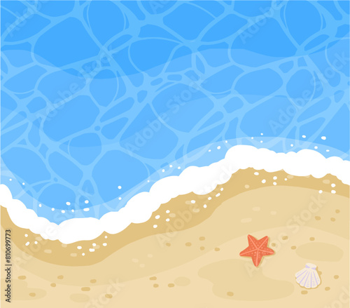 Sandy beach and sea top view graphic illustration
