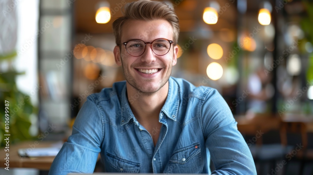Smiling Man in Denim Attire Smiling Man in Denim Attire