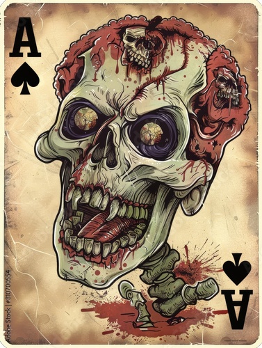 Scary Zombies Engrossed in a LateNight Game of Cards photo