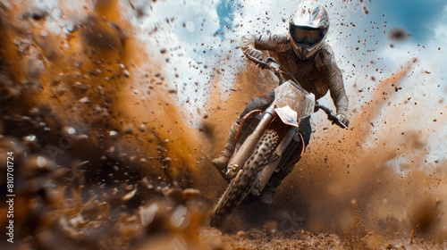 Motocross riders navigate a thrilling course with agility and skill, kicking up a flurry of dirt. photo