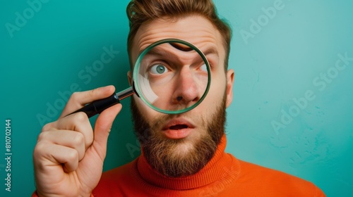 Man Looking Through Magnifying Glass