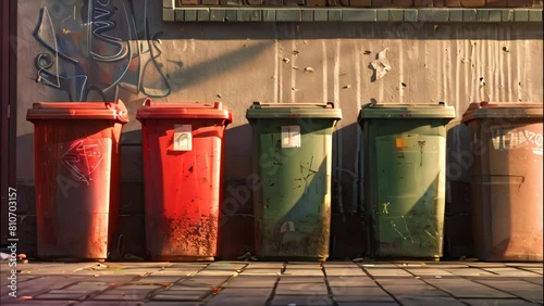 wheelie-bins dustbins in a row waiting. 4k video photo