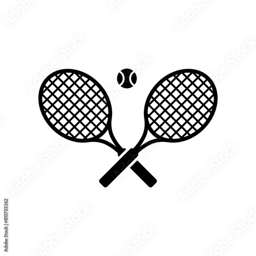 Crossed tennis rackets with tennis ball isolated on white background.
