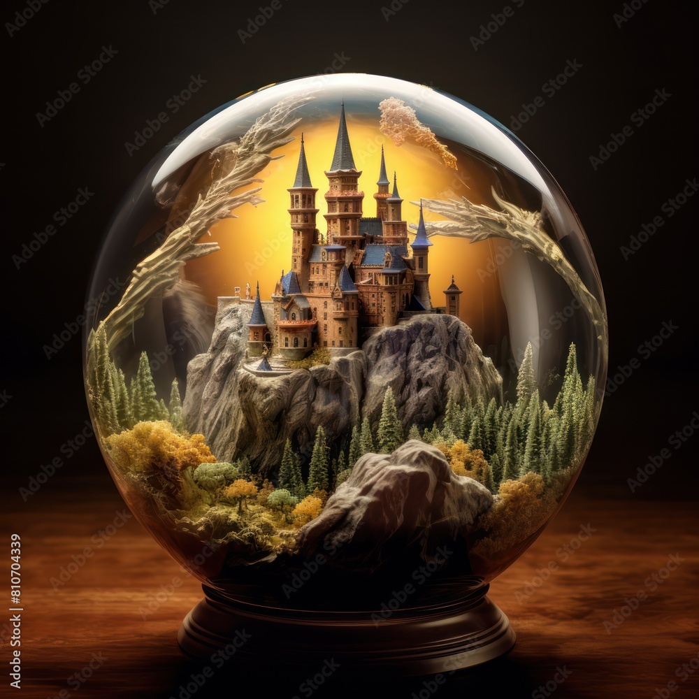 A glass ball with a castle inside of it A glass ball with a castle inside of it