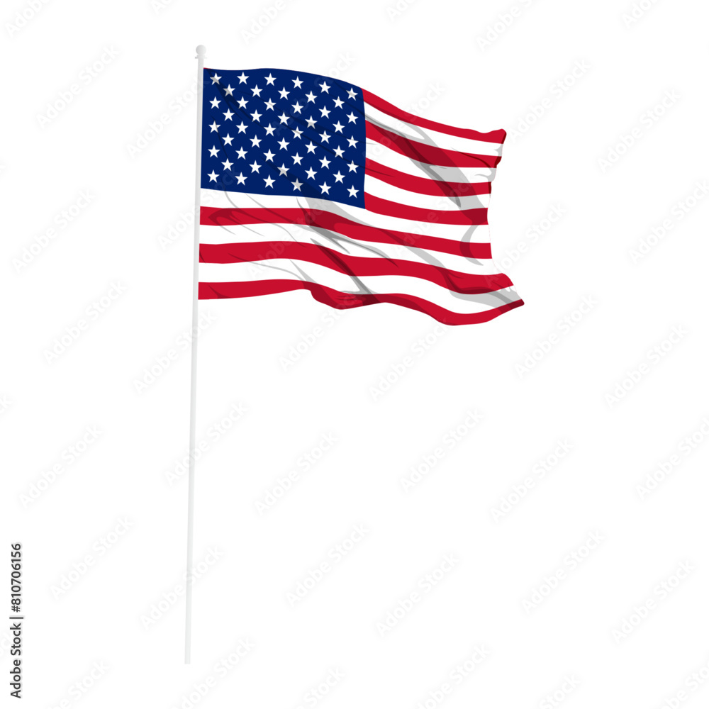 Vector illustration of wavy United States flag on transparent background