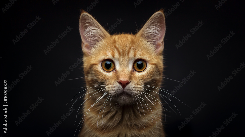 there is a cat that is looking at the camera with a black background