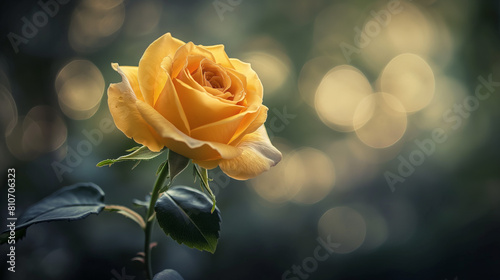 there is a yellow rose that is blooming in the sun