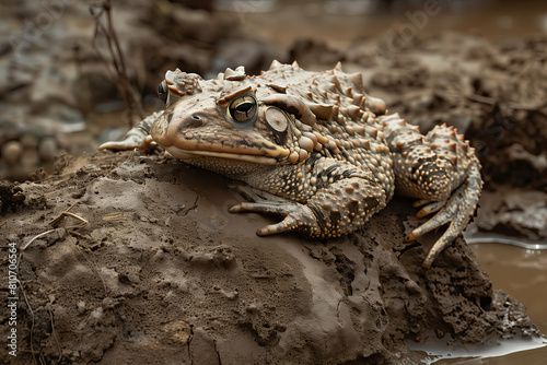 A horned toad on a clod of dirt photo