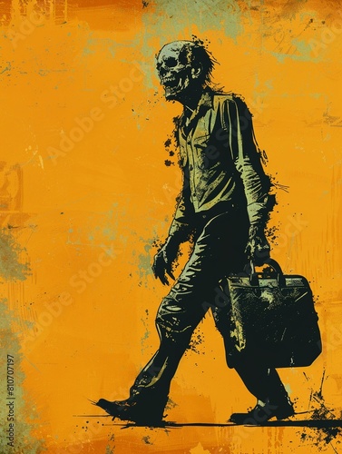 A zombielike figure dragging themselves to work, illustrating extreme fatigue Pop Art