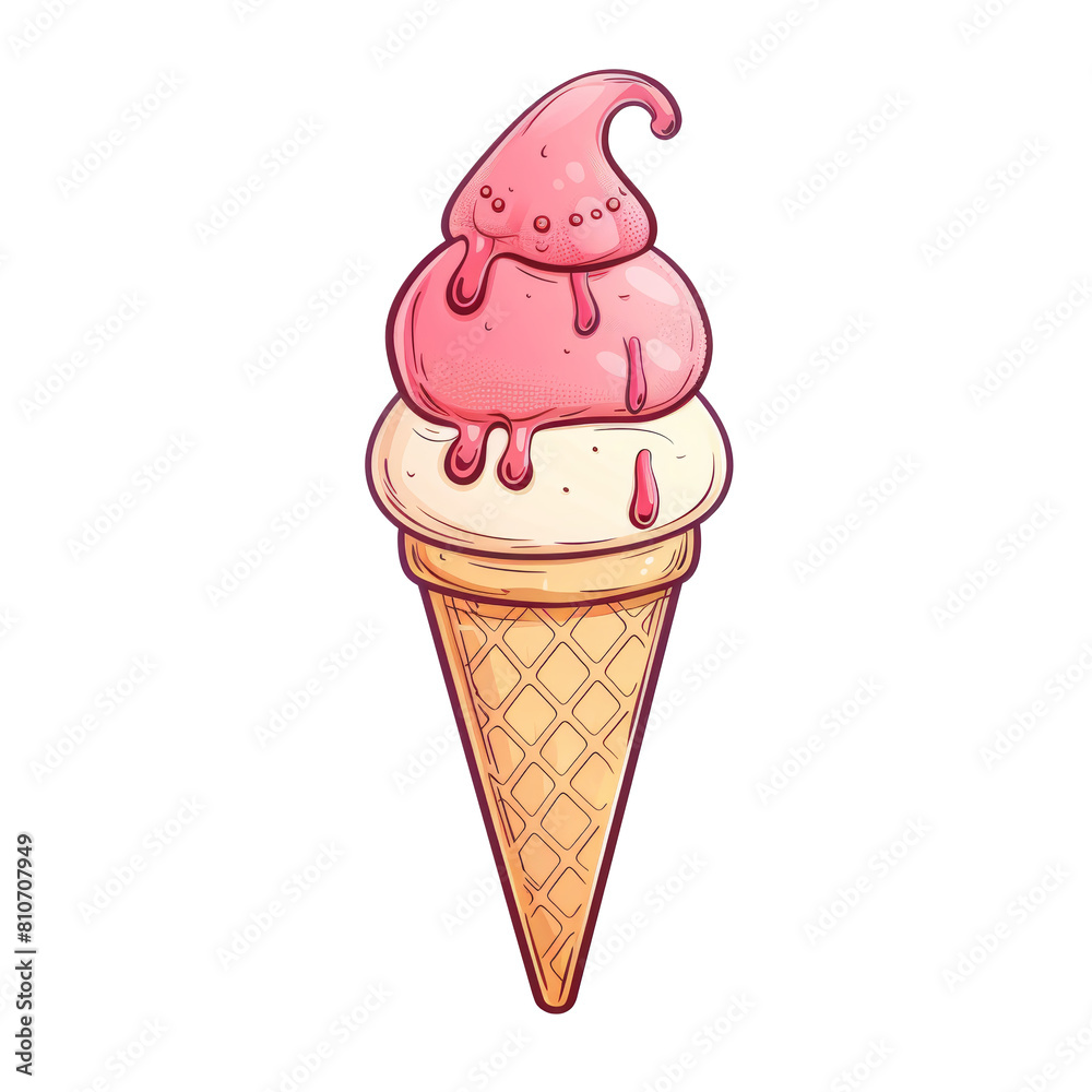 An ice cream cone topped with pink icing, ready to be enjoyed An ice cream cone topped with pink icing, ready to be enjoyed