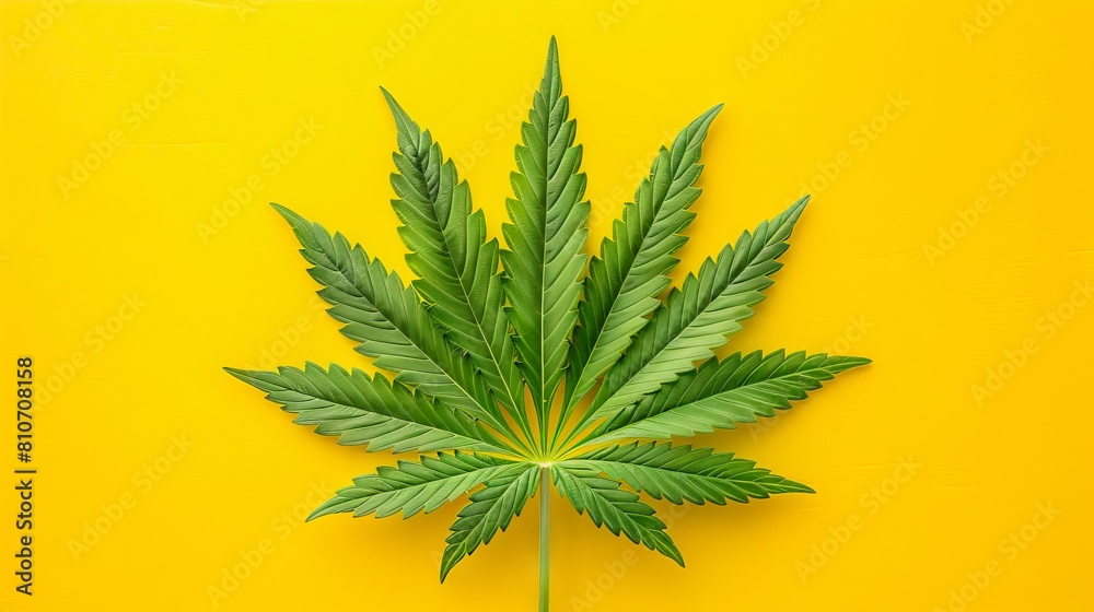 A marijuana leaf on a yellow background. A marijuana leaf on a yellow background.