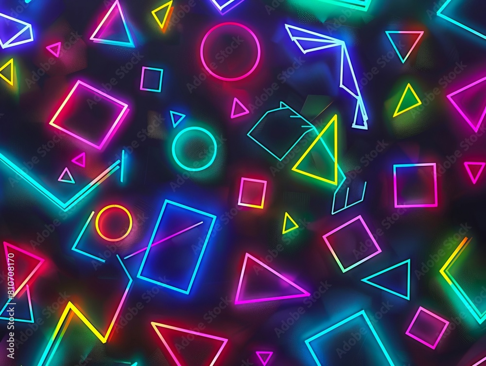 Neon lights in the dark with many shapes. Neon lights in the dark with many shapes.